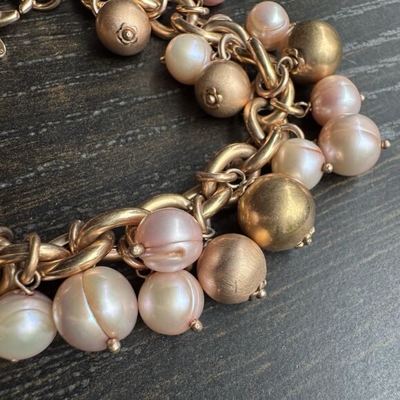 Vintage Honora Bronze Pink Freshwater Cultured Pearl Charm Bracelet 7.5” Italy - Picture 4 of 15